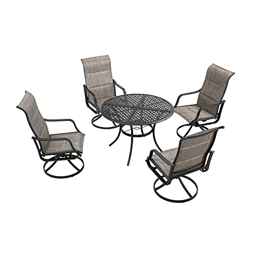 Image of LOKATSE HOME 5 Pieces Patio Dining Swivel Chair Set Metal Armchairs with Round Coffee Table, Grey