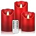 Produktbild AnnSpa 3 Set Rot LED Kerzen Batteriebetriebene mit FernbedienungFlammenlose Echtes Wachs Flackern Moving Wick Flackern Amber Yellow Light Pillar Candles Unscented Wachs für Geschenk und Dekoration