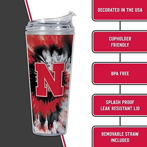 Image of Rico Industries NCAA Glitter 24oz Acrylic Glitter Tumbler with Hinged Lid, Officially Licensed Double Wall Tumbler with Straw