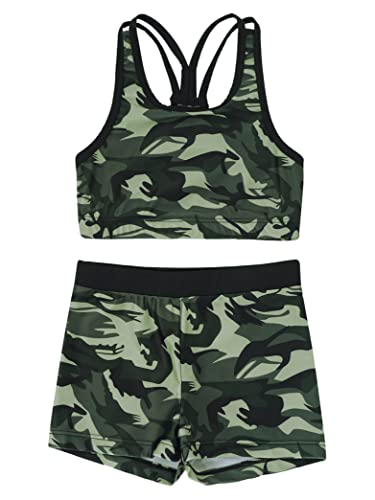 Kids Girls 2 Piece Sports Gymnastics Dance Outfits Crop Tank Top with Booty Shorts Active Workout Sets Camouflage 14 Years3