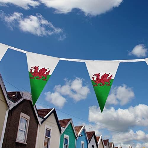 Welsh Flag Bunting 10m / 33 ft long 20 Triangle Buntings Banner with Y Ddraig Goch Red Dragon Wales Flags Decoration for Indoor Outdoor Sporting Events, celebrating St. Davids Day
