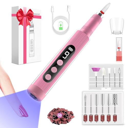 Electric Nail Drill with Nail Lamp, Portable Cordless Nail File Machine 12-in-1 Kit for Acrylic Gel Nails, 2024 Upgrad 9 Speeds Professional Manicure Pedicure Polishing Tool for Home and Salon Use