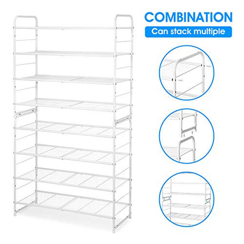 Image of Simple Trending 4-Tier Stackable Shoe Rack, Expandable & Adjustable Shoe Organizer Storage Shelf, Wire Grid, White