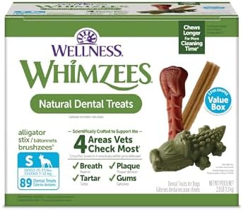 Wellness WHIMZEES Value Pack Natural Dog Dental Treat, Chews, Freshens Breath, Small Size, 47.1 oz Box, 89 Count