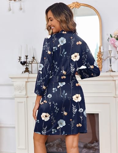 Image of Ekouaer Women's Robes Lightweight 3 /4 Sleeve Short Knit Bathrobe Soft Knee Length Sleepwear Robes with Pockets S-XXL