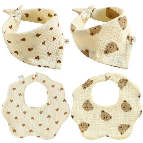 4 Pezzi Bavaglini Neonato, Bavaglini per Neonati in Morbido Cotone, Drool Bavaglini Super Assorbenti, Baby Assorbenti...