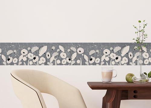 AG Design Selbstklebende Bordüre Abstraktionsblumen, AWB 8412 | Wasserfest Dekoration für Wände, Möbel, Tapeten, Wandverkleidungen und Türen, Folie, Mehrfarbig | Breite 500 cm x Höhe 13.8 cm