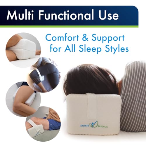 Sports Medica Doctor Developed Knee Pillow for Side Sleepers - Washable Cover Memory Foam Leg Pillow for Side Sleeping, Lower Back & Sciatica Pain Relief - Spine Alignment - Between Knee Hip Cushion