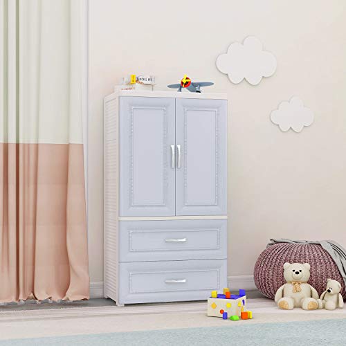 Nafenai Plastic Wardrobe Closet with Door and Drawers,Small Armoire for Kids Clothes/Toys with Hanging Rod,Baby Wardrobe Organizer for Bedroom,Play Room,Nursery Storage Dresser,Blue - Thumbnail 6