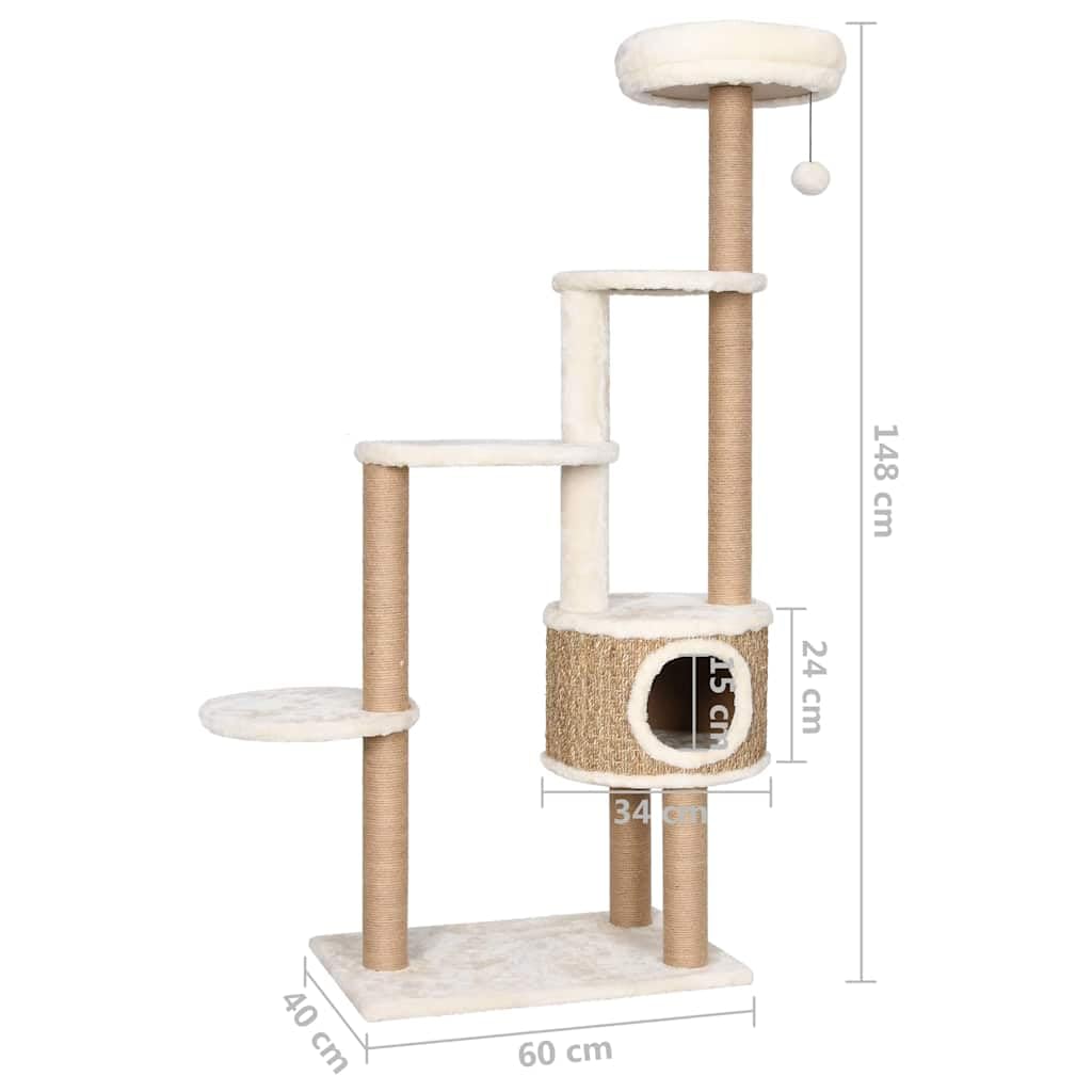 Mangloder - Rascador para gatos con cojín de lujo de 148 cm de algas marinas, árbol de escalada con casa para gatos, cueva de felpa, hamaca, plataforma para casa y balcón, para escalar, arañar, jugar