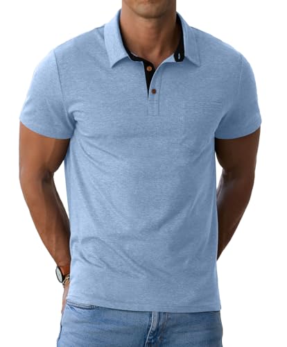 Image of Sailwind Men's Cotton Polo Shirts Short Sleeve Casual Summer Shirts Classic Collared Golf Shirt with Pocket