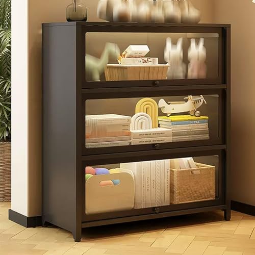 GLMGBP Vitrina Transparente de 2 a 4 Niveles, Vitrina de Vidrio Templado, gabinete con Marco de Acero, Puerta de gabinete abatible y Flotante de 90 °, con Puertas corredizas con Cerradura, sellada