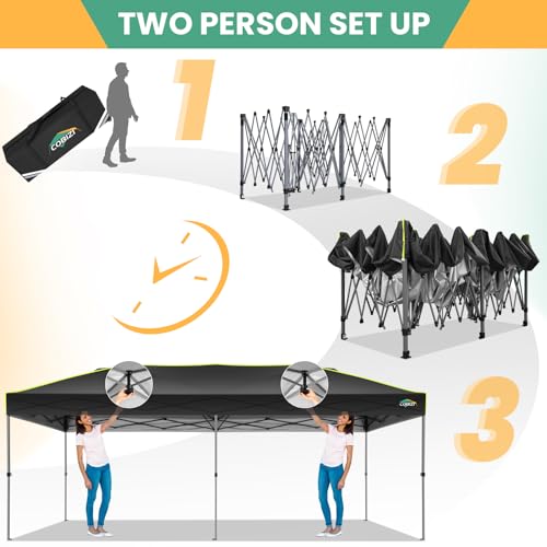 Image of COBIZI 10x20 Pop Up Canopy Tent, Outdoor Party Tent with 6 Sidewall One Push Setup Glow, 3 Adjustable Height Air Vent Waterproof UPF50+, Bag, 4 Sandbag, 6 Stake, 12 Rope for Beach, Commercial