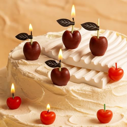 Image of Conelist 15 Pcs Cherry Shaped Birthday Cake Toppers Decor, Red, Burgundy | Cute Fruit Shaped Candles Mini Cherry Cake Decorations Party Favors Soy Wax Cupcake Toppers for Wedding Dessert Table Gifts