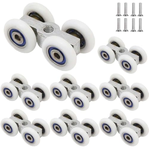 Lawnoval Lot de 8 poulies de douche en alliage d'aluminium avec roues en nylon, pour portes coulissantes en verre, roulettes de salle de bain et de fenêtre, fonctionnement silencieux et fluide