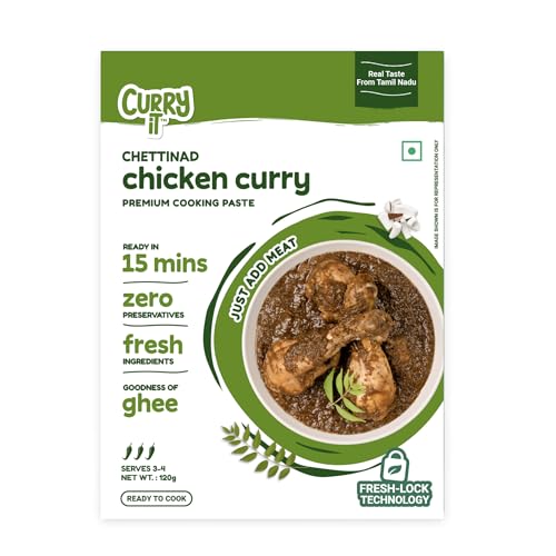 Image of CURRYiT Chettinad Chicken Curry Paste | Ready to Cook in 15 mins | Just add Fresh Mutton, Meat, Fish | Goodness of Ghee | No Preservatives | Eat with Chawal Roti | Indian Masala Gravy 120g