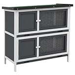 PawHut Rabbit Hutch Guinea Pig Hutch Double Decker Pet Cage with Openable Roof, Divider, Ramp for Outdoor 100 x 47 x 91cm, Grey