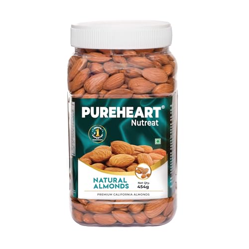 Image of Pureheart Nutreat Natural Almonds (454 gm) Premium California Almond Nuts /Dry Fruit, Crunchy & Delicious Dried Badam - Reusable Jar