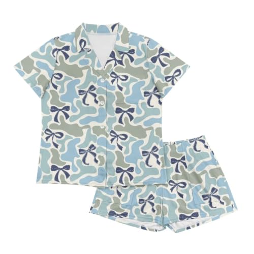 Image of Renewold Women's Short Sleeve Pajama Set Button Down Sleepwear with Notch Collar Soft Lounge Top and Shorts with Pockets