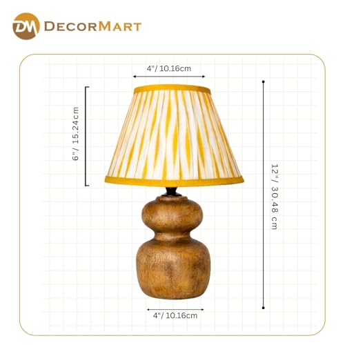 Image of The Decor Mart Printed Shade Table Lamp with Wooden Base|Sleek Decor Decorative Beside Light for Desk,Bedroom, Living Room, Home Office and Hotel(20x20x30 cm) (Yellow)