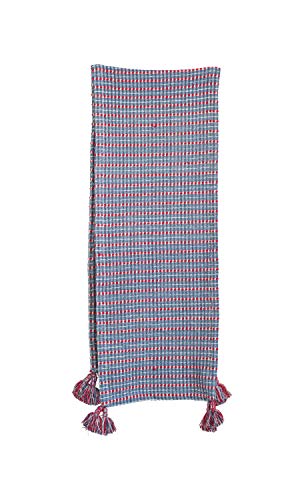 Creative Co-Op Red & Blue Cotton Woven Seersucker Corner Tassels Table Runner, Blue #TOP9