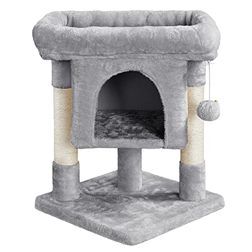 Yaheetech Cama para Gatos con Poste para Rascar, Poste de Gato de Sisal de 23.5 pulgadas | Estructura Compacta Estable, Fácil Montaje, Diseño que Ahorra Espacio, perfecto para Gatitos de Interior, Gris Claro