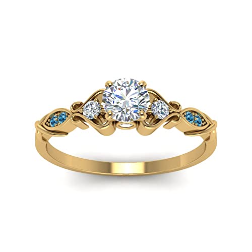 Image of Choose Your Gemstone Victorian Style Round Engagement Ring Yellow Gold Plated Round Shape Vintage Engagement Rings Matching Jewelry Wedding Jewelry Easy to Wear Gifts US Size 4 to 12