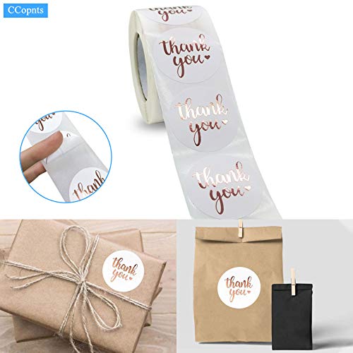 1.5 Inch Thank You Stickers Roll, 500 Pcs Rose Gold Thank You Stickers Lables For Baking Packaging,Envelope Seals, Small Business,White Stickers Tags For Wedding,Birthday,Party Gift Wrap Bag #TOP2