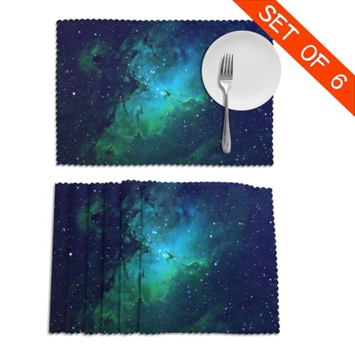 Set de table lavable lot de 6 en polyester vert résistant à la chaleur galaxie - 5