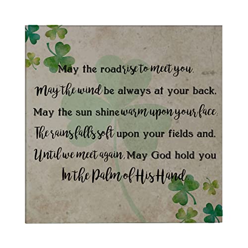 LifeSong Milestones Irish Ceramic Trivet Kitchen Decor Accessories for Table Insulation Pad Heat Resistant 5.75x5.75x0.25 Living Room Home Office Inspirational Verse (May The Road Rise)
