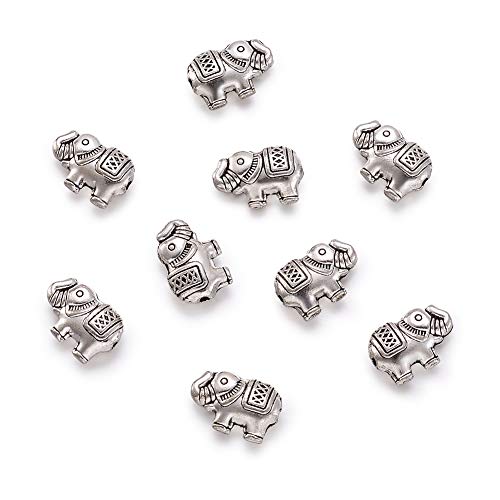 FASHEWELRY 20Pcs Lucky Elephant Beads Antique Silver Animal Beads Tibetan
