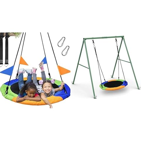 PACEARTH 40 Inch Saucer Tree Swing Flying 660lb Weight PACEARTH 440lbs Capacity Flying Saucer Swing Set with Heavy Duty A-Frame Metal Swing Stand Cover