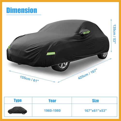 Image of Waterproof Car Cover for Volkswagen Beetle Bug-Sedan 2-Door 1960-1980 All Weather Beetle Full Car Cover with Door Zipper for Outdoor Windproof Sun Rain Replacement