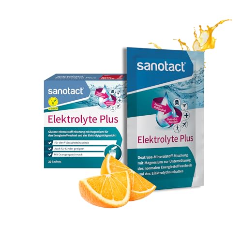 sanotact Elektrolyte Plus (20 Beutel) • Elektrolyt Pulver für Flüssigkeitshaushalt • Kalium & Magnesium für Elektrolytgleichgewicht • 100% Vegan • Recovery Drink • Mit Orangengeschmack