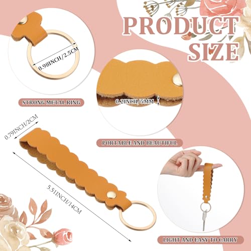 Image of Scalloped PU Leather Keychain Blanks Laser Engraving Blanks Loop Keychain Kit with Key Ring for DIY