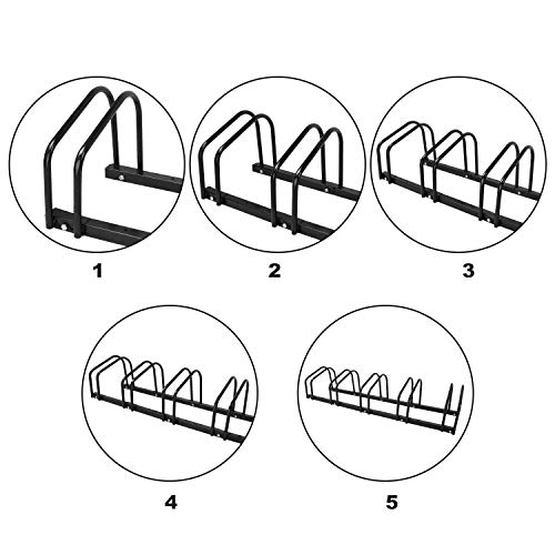 Hromee Bike Floor Parking Stand 5 Rack Adjustable Bicycle Storage Organizer For Indoor Outdoor Black #TOP2