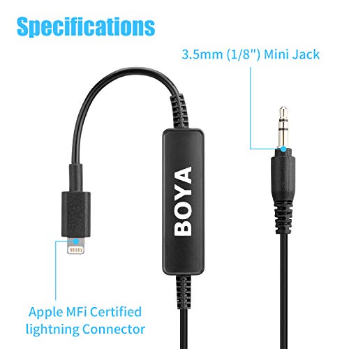 BOYA 35C-L 3.5mm TRS to Lightning Connector Audio Cable for iOS iPhone iPad Video Audio Recording - Image 3