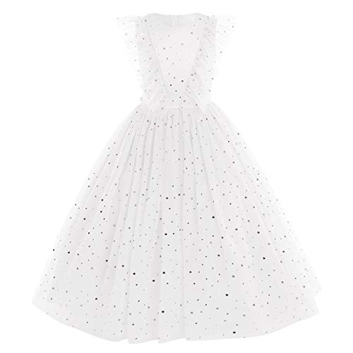 FYMNSI Vestido largo para niña de flores de princesa, tul, para bodas, damas de honor, cumpleaños, fiestas, para 3-14 años Blanco 5-6 Años