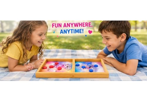 Image of BKDT Marketing Unicorn String Hockey Game for Kids & Family - Fast Sling Puck Board Game with 5 Red & 5 Blue Coins - Wooden Tabletop Indoor Outdoor Game - Birthday Return Gift for Boys Girls Age 5+