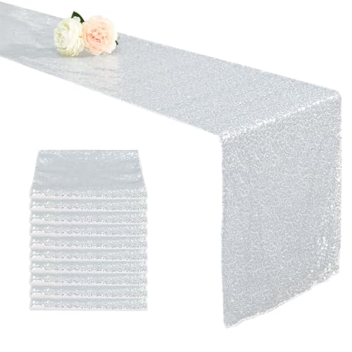10 Pack 12 x 72 Inch Silver Sequin Table Runner,