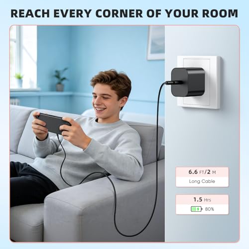 Image of Switch 2 Charger with 6.6FT(2M) Charging Cable - 60W AC Power Adapter Support 4K TV Dock Mode, Power Supply 20V /3A for Nintendo Switch /OLED /Lite&Steam Deck, Xbox 360 Console - Original Quality (6.6FT)