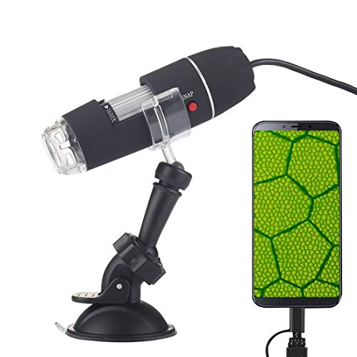 iEAST Microscopio Digital 1600X Lupa HD De 0,3 MP Sensor De Imagen 2 En 1 USB con 8 LED Y Soporte Profesional