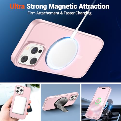 Image of SUPFINE Magnetic for iPhone 16 Pro Case with Screen Protector (Compatible with MagSafe) (Military Grade Drop Protection) Translucent Matte Shockproof Phone Cover,Light Pink
