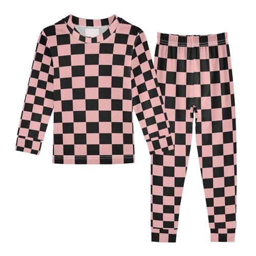 ALAZA Black Color Checkered Plaid Pajamas Long Sleeve Sleepwear 2-Piece Pajama Set