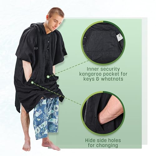 Poncho con Capucha Catalonia para Surf, Bata para Cambiarse, Toalla de Natación de Secado Rápido para Hombre y Mujer, Negro miniatura 2