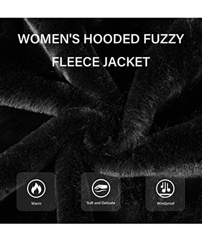 Bellivera Women Faux Fur Jacket With 2 Side-Seam Pockets, The Coat With Hood Composite Fabric 1712014B Black M #TOP4