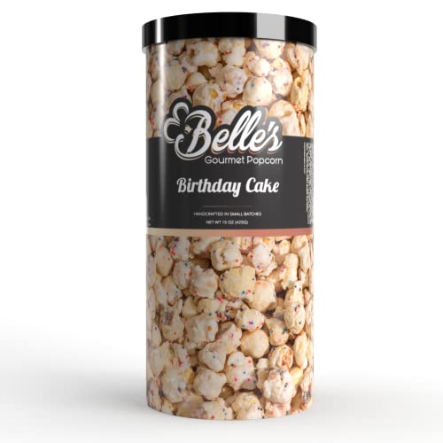 Belle’s Gourmet Popcorn Gift Canister - Birthday Cake Popcorn Tub From Usa Grown Non Gmo Popcorn Kernels For Premium Flavored Popcorn Gourmet, Perfectly Popped Popcorn Snacks, Movie Night Popcorn 15 Oz #TOP18