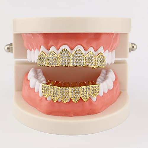 Tsanly Grillz Gold Plated Cubic Zirconia Diamond Grills For Your Teeth Iced Out Grillz For Men Mouth Grill With Extra Molding Bars Included Top Grillz For Men #TOP3