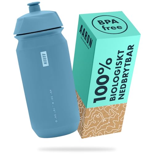 AARON ECO vattenflaska 100 % biologiskt nedbrytbar, 500 ml, lätt och läckagesäker, praktisk BPA-fri vattenflaska för sport, fitness, vandring,...