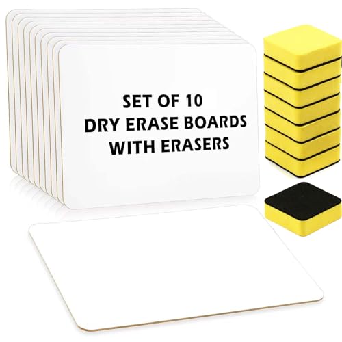 LOPYXBR 10 pizarras blancas pequeñas A4 de doble cara portátil pequeña pizarra blanca de doble cara A4 con 10 gomas de borrar para aulas, hogar, oficina